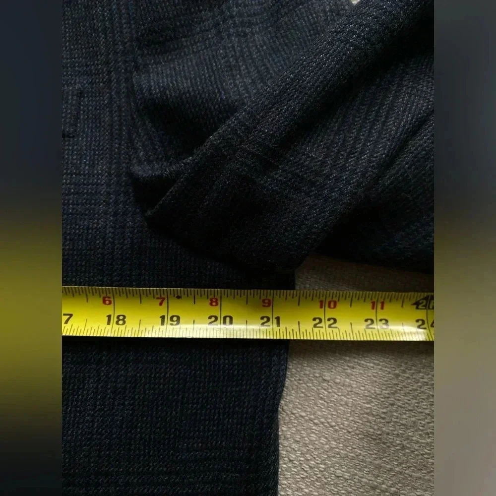Ralph Lauren Blazer Men’s 42 Regular 100% Wool Suit Navy Blue Plaid Suede Patch